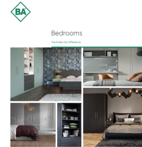 Collage of modern bedroom designs featuring sleek cabinets and stylish decor. The top left shows shelves beside a bed, the center highlights a geometric accent wall, and the bottom showcases various storage solutions and aesthetic lighting.
